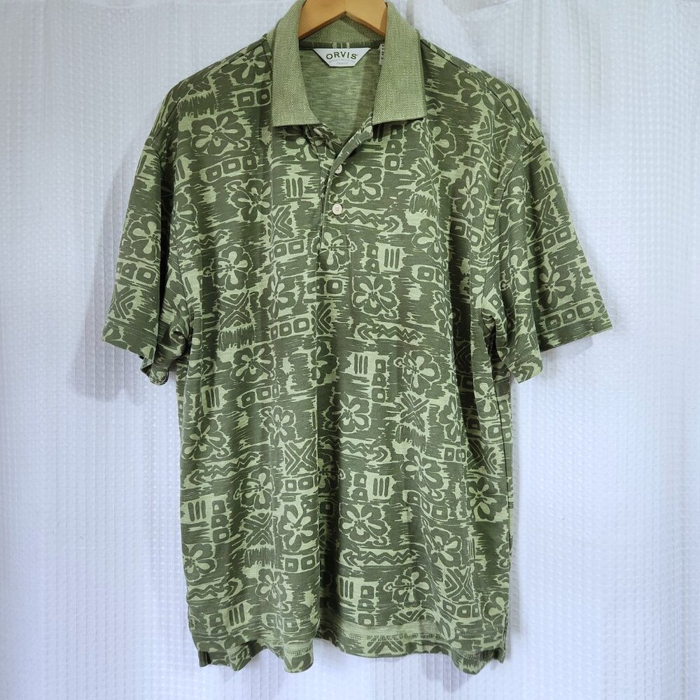 Orvis Polo Shirt Short Sleeve Three Button Casual Shirt 100% Cotton Men's Large